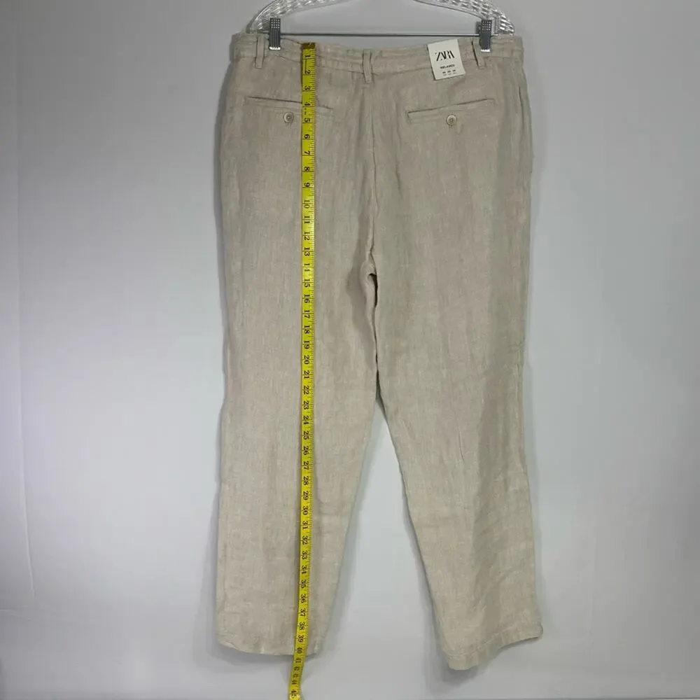 NWT Zara Light Tan Linen Chinos Size 36 G0137